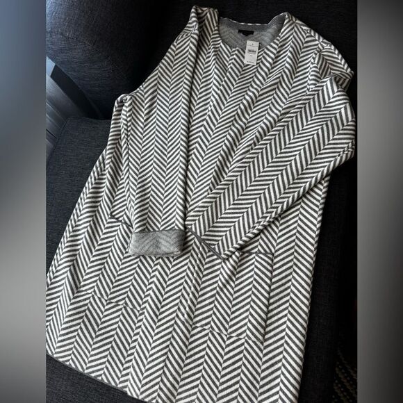 Ann Taylor Open Front Chevron Cardigan – Gray & White – Size XL – NWT - Picture 8 of 11